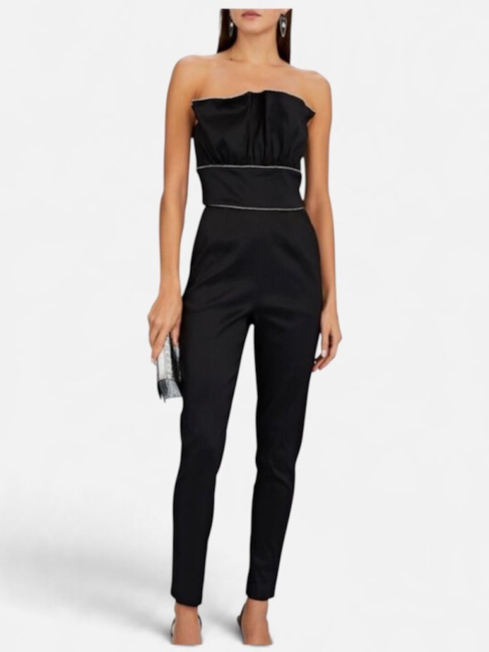 SAYLOR Emory Strapless Jumpsuit w/ Rhinestone Trim in Black